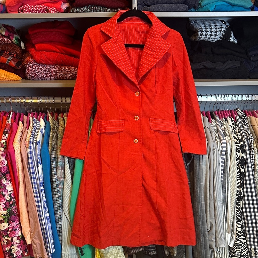 Vintage Unbranded red/white striped 3 button closure lightweight coat size S